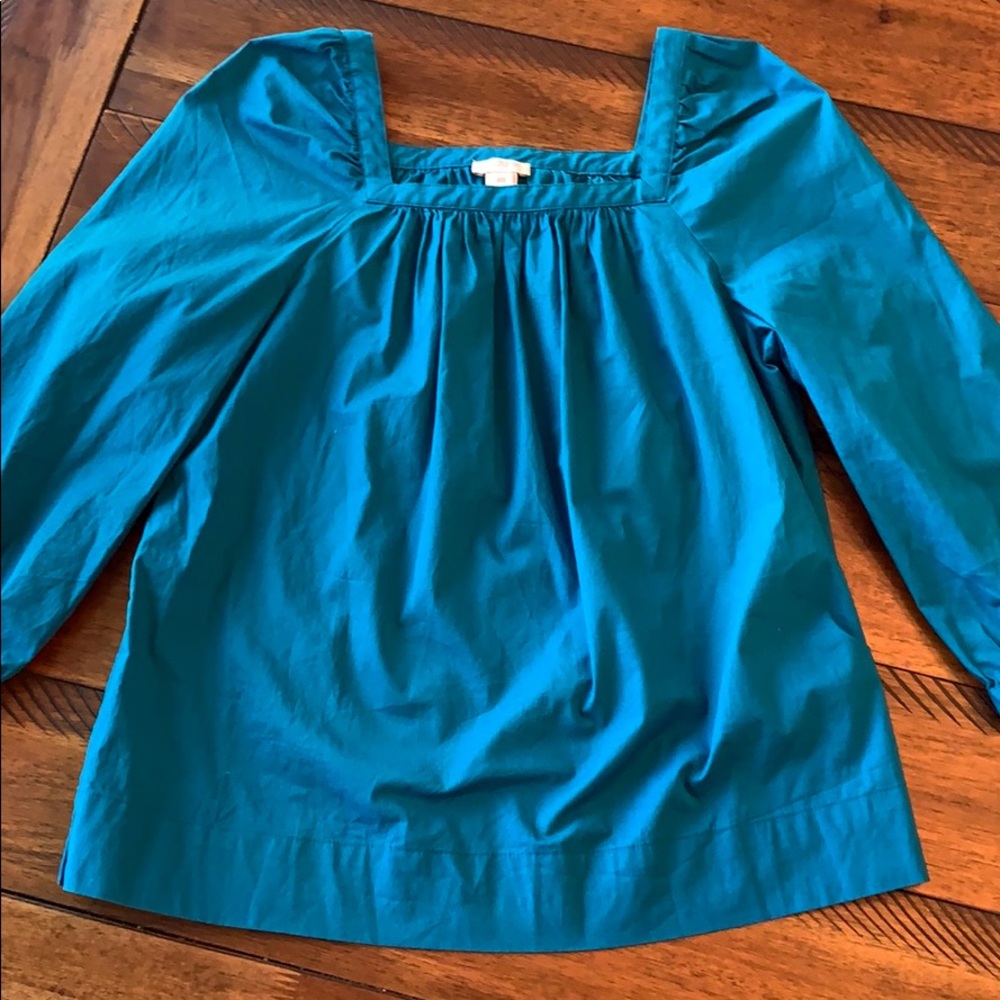 J Crew Factory Teal Square Neck Peasant Top XXS - Picture 4 of 8